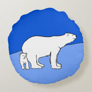 Polar Bear Mum and Cub Painting - Wildlife Art Round Cushion