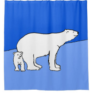 Polar Bear Mum and Cub Painting - Wildlife Art Shower Curtain