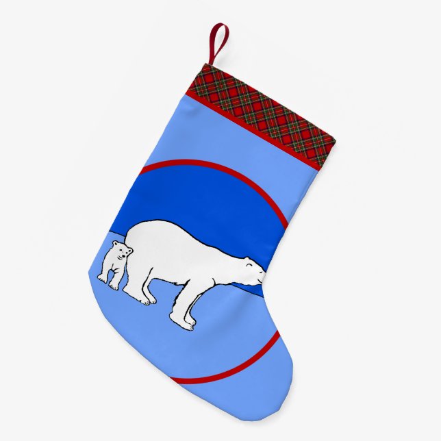 Polar Bear Mum and Cub Painting - Wildlife Art Small Christmas Stocking (Front (Hanging))