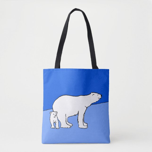Polar Bear Mum and Cub Painting - Wildlife Art Tote Bag (Front)