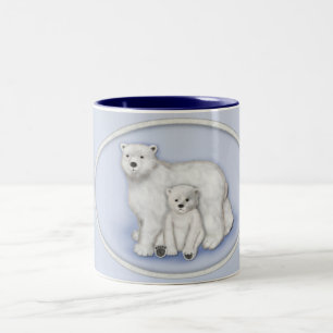 Polar Bear Mum and Cub. Two-Tone Coffee Mug
