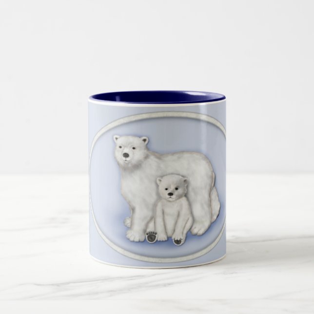 Polar Bear Mum and Cub. Two-Tone Coffee Mug (Center)