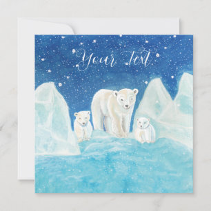 Polar Bear Mum & Two Cubs Illustration   Card