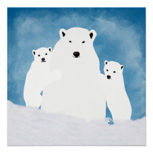 Polar Bear Mum With Cubs Poster