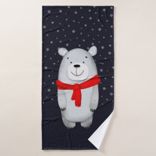 Polar Bear Navy Snow Winter Bath Towel