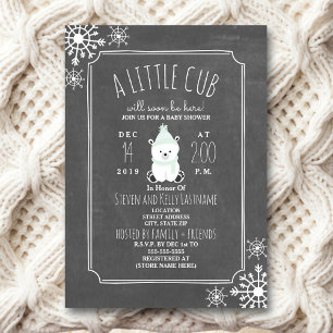Polar Bear Neutral Green Winter Baby Shower Invitation