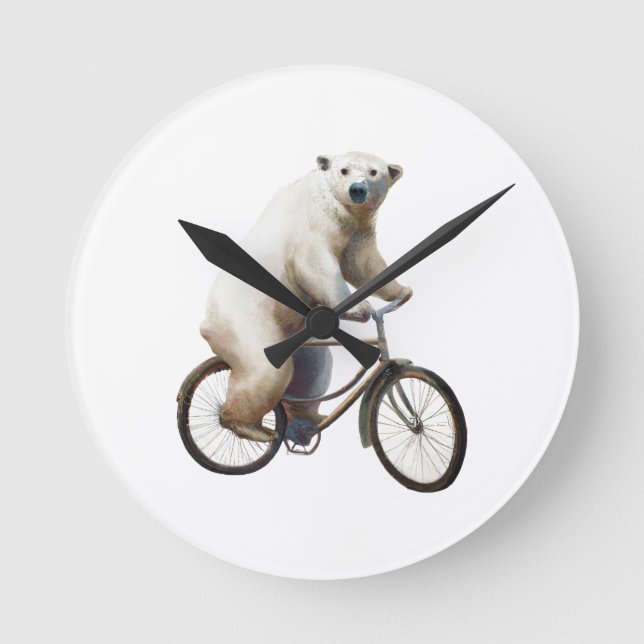 Polar Bear On Bicycle Round Clock (Front)