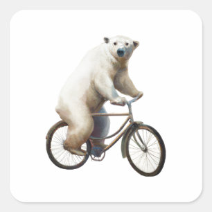 Polar Bear On Bicycle Square Sticker