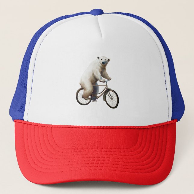 Polar Bear On Bicycle Trucker Hat (Front)