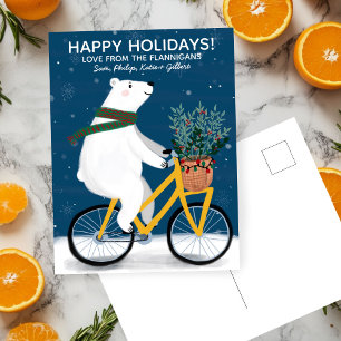 Polar Bear on Bike Cute Christmas Custom Holiday Postcard