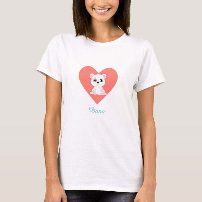 Polar Bear on Heart & Calligraphy T-Shirt (Front)
