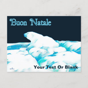Polar Bear On Ice - Buon Natale Holiday Postcard