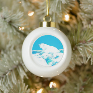 Polar Bear On Ice Ceramic Ball Christmas Ornament