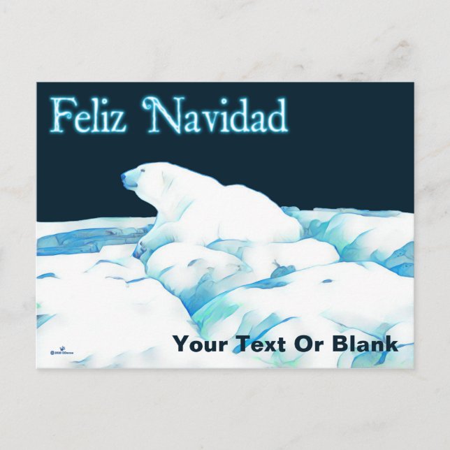 Polar Bear On Ice - Feliz Navidad Holiday Postcard (Front)