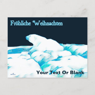 Polar Bear On Ice - Fröhliche Weihnachten Holiday Postcard