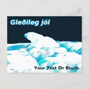 Polar Bear On Ice - Gleðileg Jól Holiday Postcard
