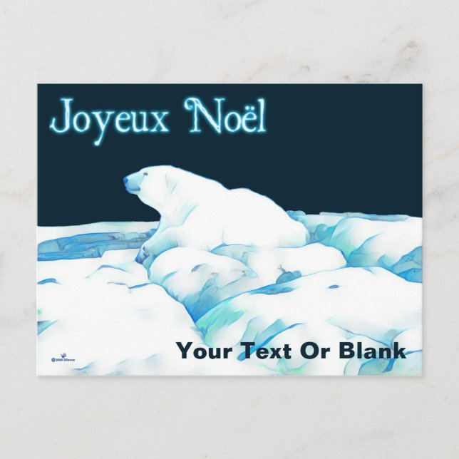 Polar Bear On Ice - Joyeux Noёl Holiday Postcard (Front)