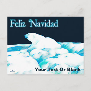 Polar Bear On Ice - Merry Christmas Holiday Postcard