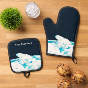 Polar Bear On Ice Oven Mitt & Pot Holder Set