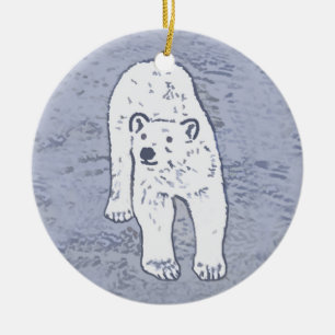 Polar Bear on Ice Painting - Original Wildlife Art Ceramic Tree Decoration