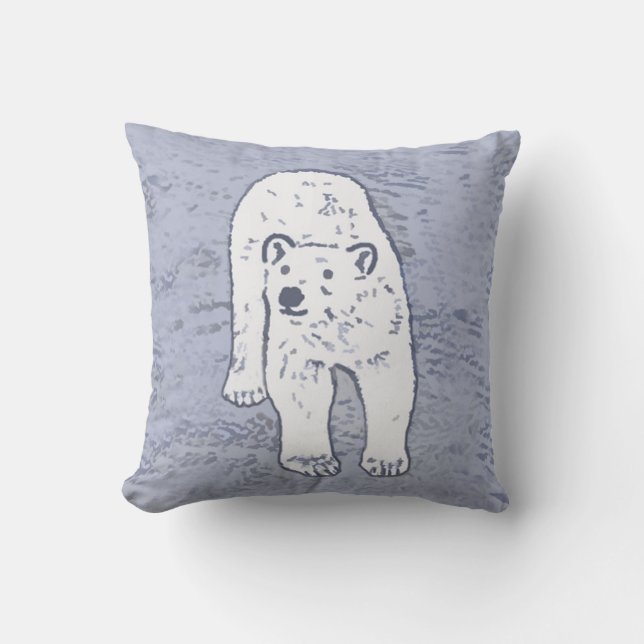 Polar Bear on Ice Painting - Original Wildlife Art Cushion (Front)