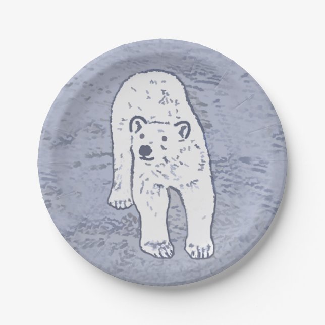 Polar Bear on Ice Painting - Original Wildlife Art Paper Plate (Front)