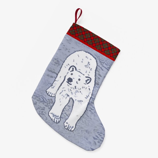 Polar Bear on Ice Painting - Original Wildlife Art Small Christmas Stocking (Front (Hanging))