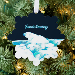 Polar Bear On Ice - Season's Greeting Tree Decoration Card