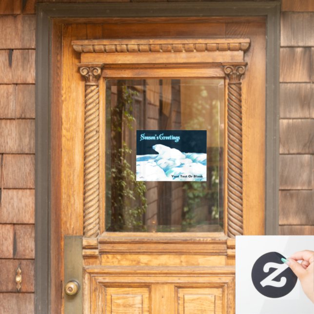 Polar Bear On Ice - Season's Greetings Window Cling (Home Door)