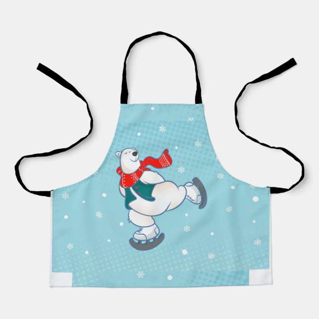 Polar bear on ice skates apron (Front)