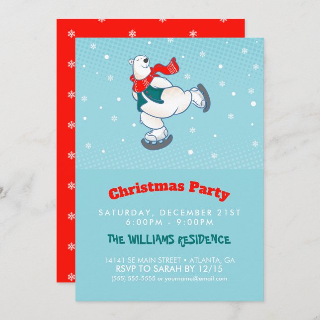 Polar bear on ice skates       invitation (Front/Back)