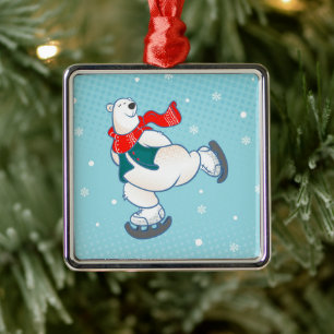 Polar bear on ice skates metal tree decoration