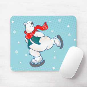 Polar bear on ice skates mouse mat