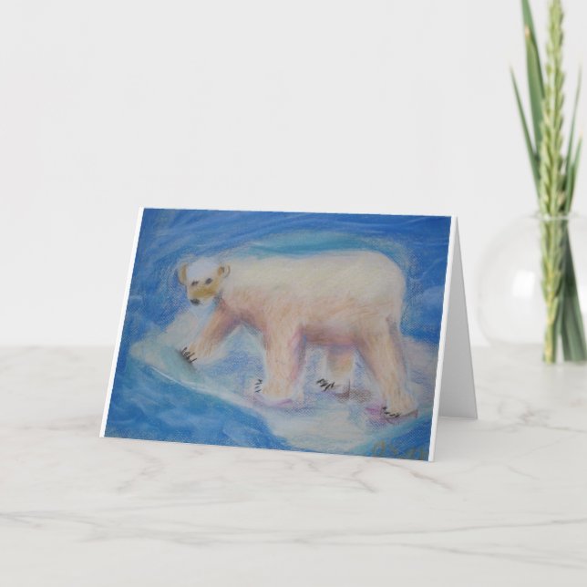 Polar bear on shrinking ice holiday card (Front)