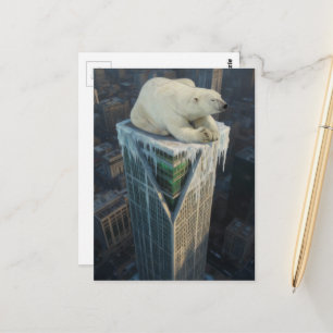 Polar Bear on Skyscraper melting ice surreal  Postcard
