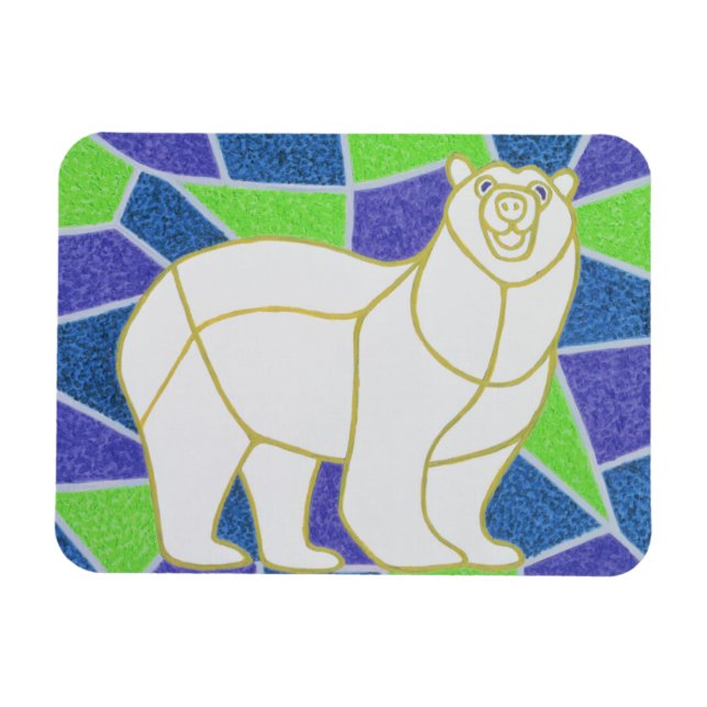 Polar Bear on Stained Glass Magnet (Horizontal)
