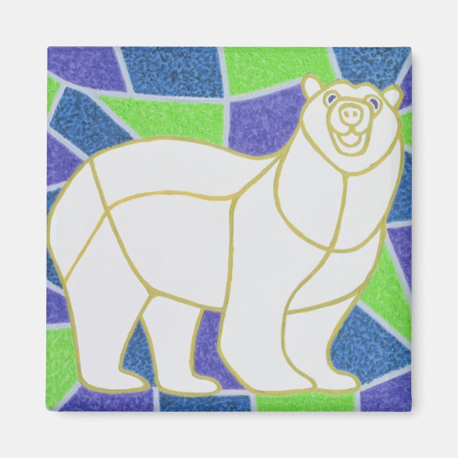 Polar Bear on Stained Glass Magnet (Front)