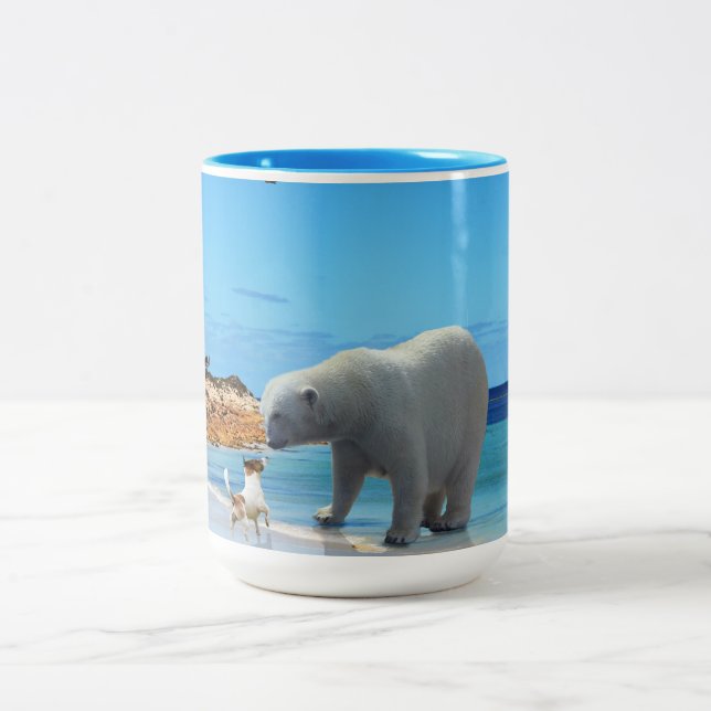 Polar Bear On The Beach, Two-Tone Coffee Mug (Center)