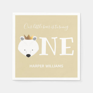 Polar Bear One Crown Animal First Birthday Napkin