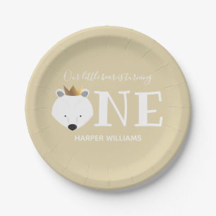 Polar Bear One Crown Animal First Birthday Paper Plate
