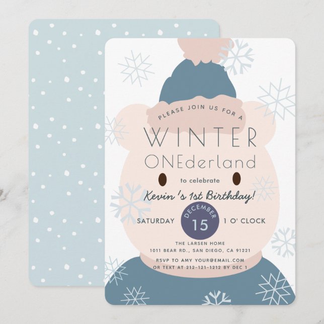 Polar Bear Onederland Boy 1st Birthday Invitation (Front/Back)