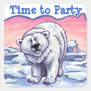 Polar Bear Party Centre Square Sticker