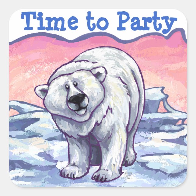 Polar Bear Party Centre Square Sticker (Front)
