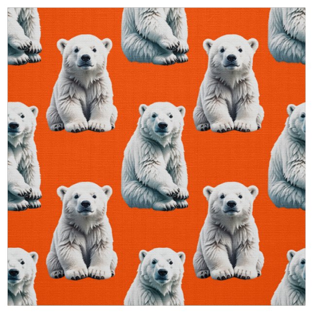 Polar Bear Pattern Design On Orange  Fabric (Swatch)
