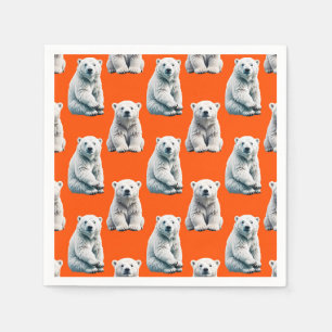 Polar Bear Pattern Design On Orange Napkin