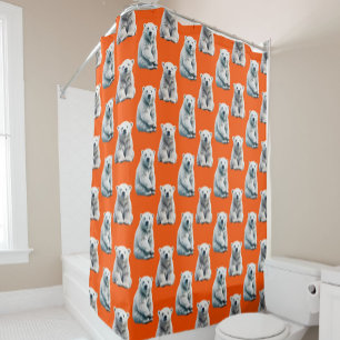 Polar Bear Pattern Design On Orange  Shower Curtain