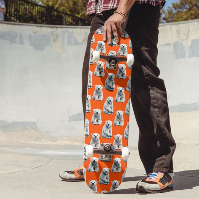 Polar Bear Pattern Design On Orange  Skateboard (Creator Uploaded)