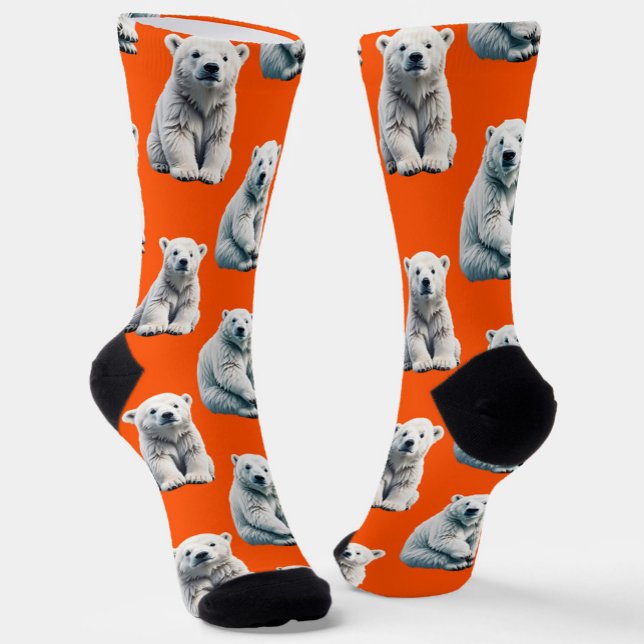 Polar Bear Pattern Design On Orange  Socks (Creator Uploaded)