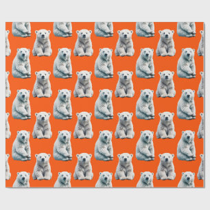 Polar Bear Pattern Design On Orange Wrapping Paper