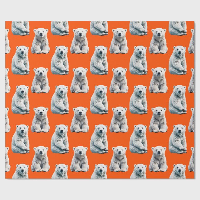 Polar Bear Pattern Design On Orange  Wrapping Paper (Flat)